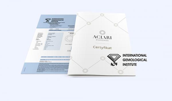 Certyfikat Instytutu Gemmologicznego IGI oraz firmy ACLARI