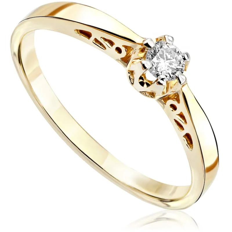 Pierścionek zaręczynowy z brylantem Kartezja z żółtego złota