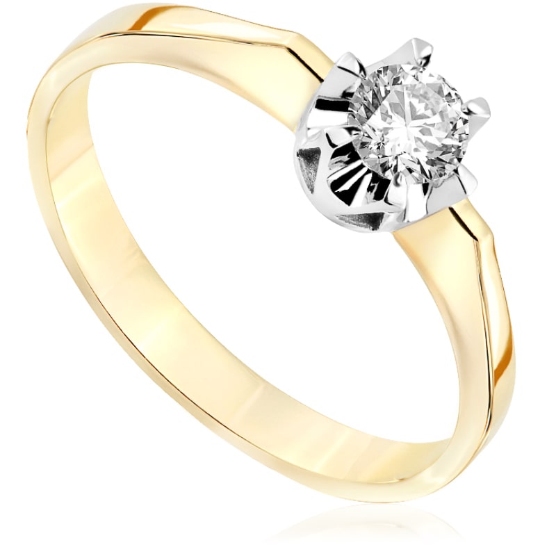 Pierścionek zaręczynowy Kartezja z diamentem z białego i żółtego złota P0126TB