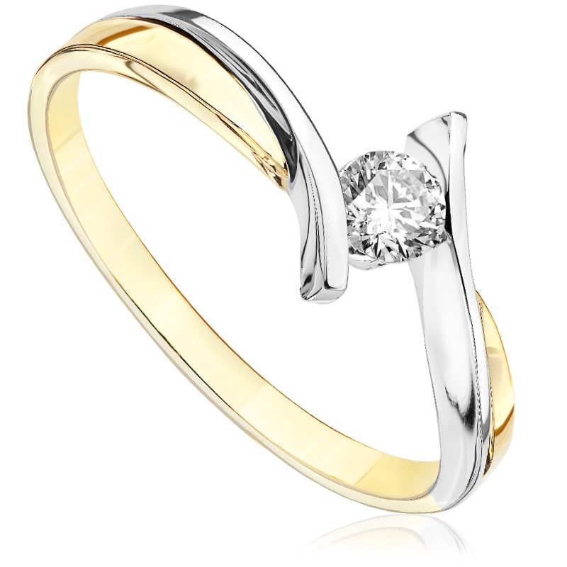 Pierścionek zaręczynowy Roso z diamentem z białego i żółtego złota P0027TB