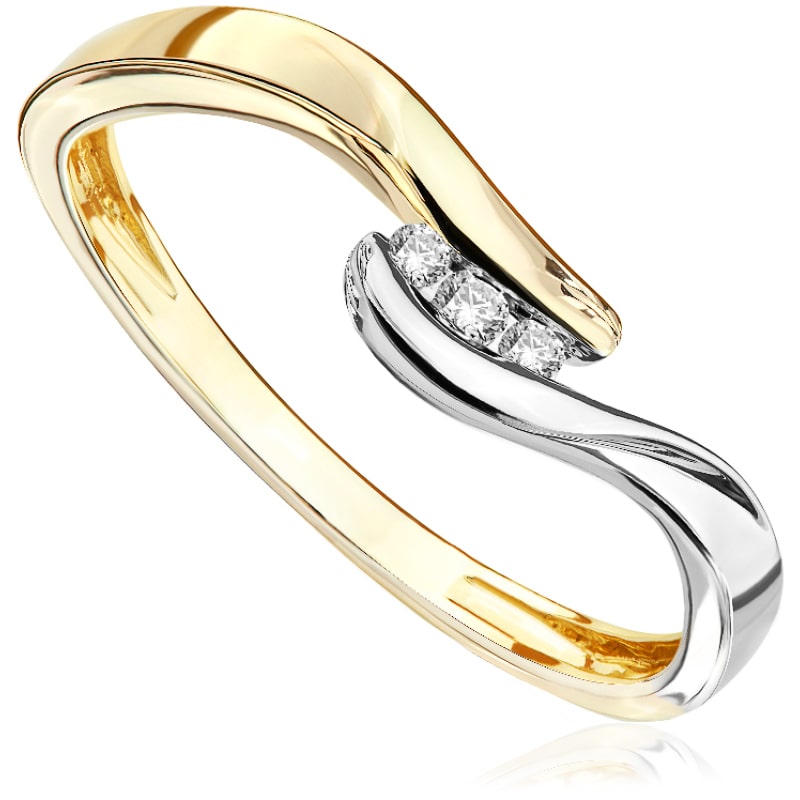 Pierścionek zaręczynowy z brylantami z białego i zółtego złota P0410TBct