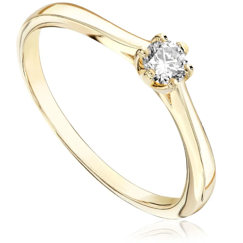 Pierścionek zaręczynowy z brylantem Kartezja z żółtego złota