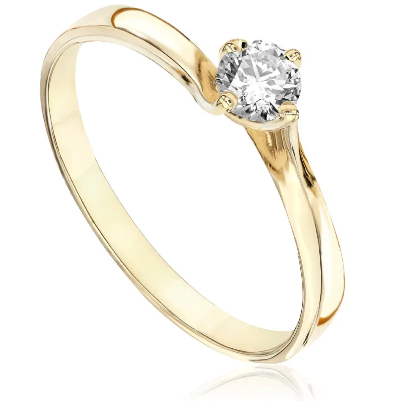 Pierścionek zaręczynowy z brylantem Kartezja z żółtego złota