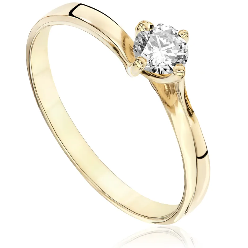 Pierścionek zaręczynowy z brylantem Kartezja z żółtego złota