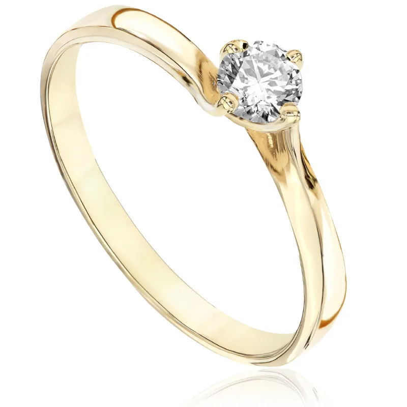 Pierścionek zaręczynowy z brylantem Kartezja z żółtego złota