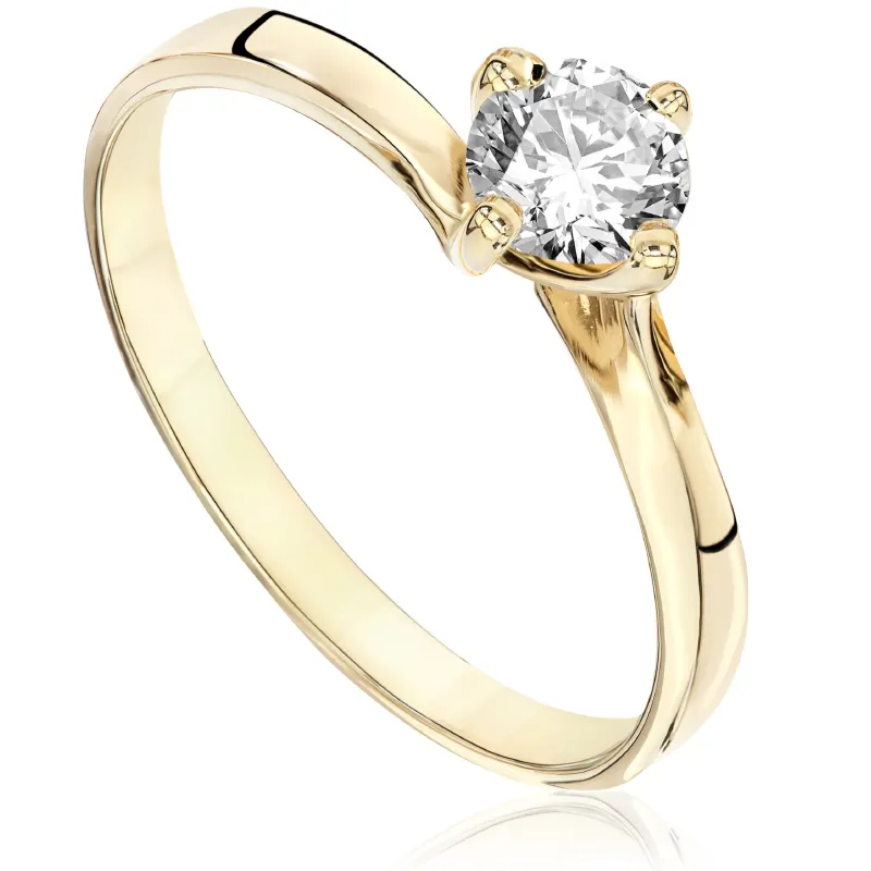 Pierścionek zaręczynowy z brylantem Kartezja z żółtego złota