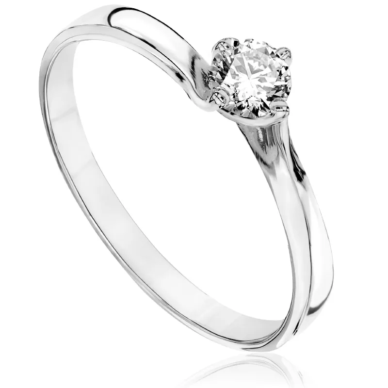 Pierścionek zaręczynowy z brylantem Kartezja z białego złota
