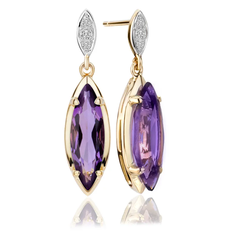 Kolczyki z brylantami i ametystami Ventego z żółtego złota