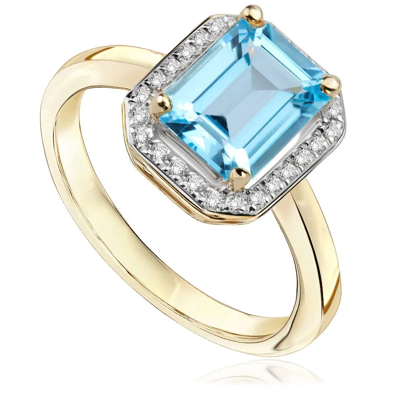 Pierścionek zaręczynowy z brylantami i topazem Ventego z żółtego złota