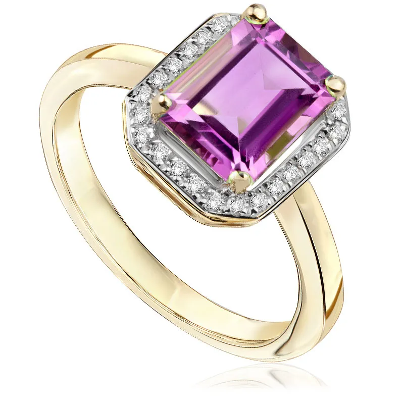 Pierścionek zaręczynowy z brylantami i ametystem Ventego z żółtego złota