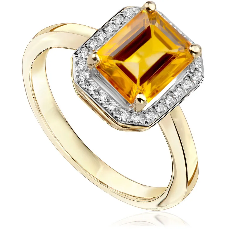 Pierścionek zaręczynowy z brylantami i cytrynem Ventego z żółtego złota