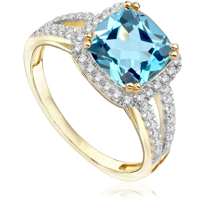 Pierścionek zaręczynowy z brylantami i topazem Ventego z żółtego złota