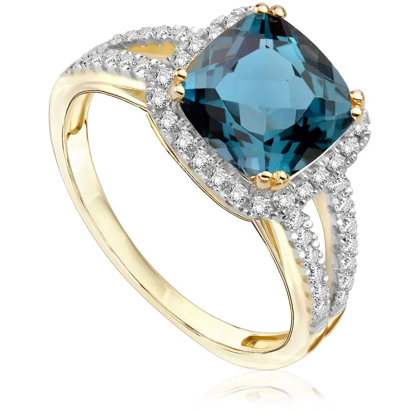 Pierścionek zaręczynowy z brylantami i topazem Ventego z żółtego złota