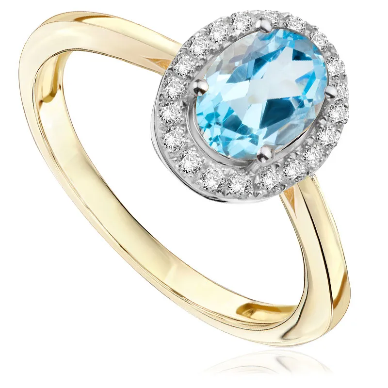 Pierścionek zaręczynowy z brylantami i topazem Ventego z żółtego złota