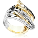 Pierścionek zaręczynowy Sablo z brylantami z białego i żółtego złota P0475TB