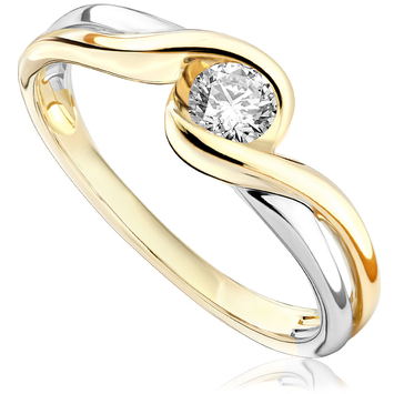 Pierścionek zaręczynowy Roso z brylantem z białego i żółtego złota 0,18ct