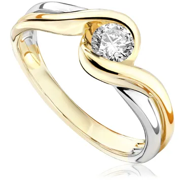 Pierścionek zaręczynowy Roso z brylantem z białego i żółtego złota 0,23ct