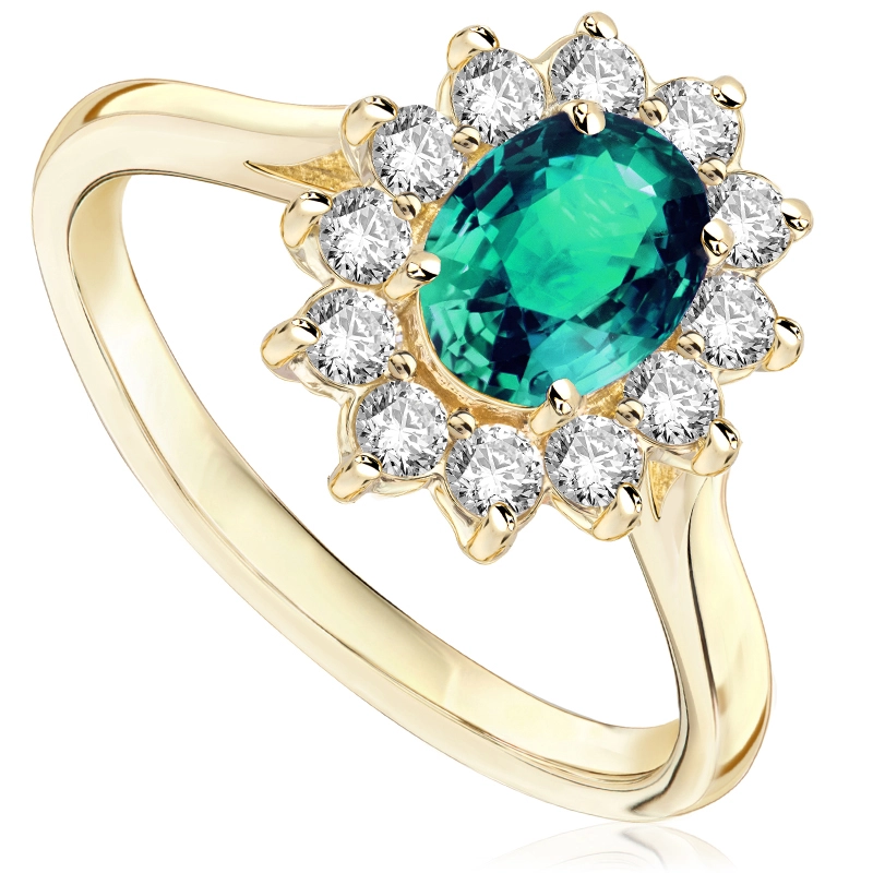 Pierścionek zaręczynowy z brylantami i szmaragdem Ventego z żółtego złota