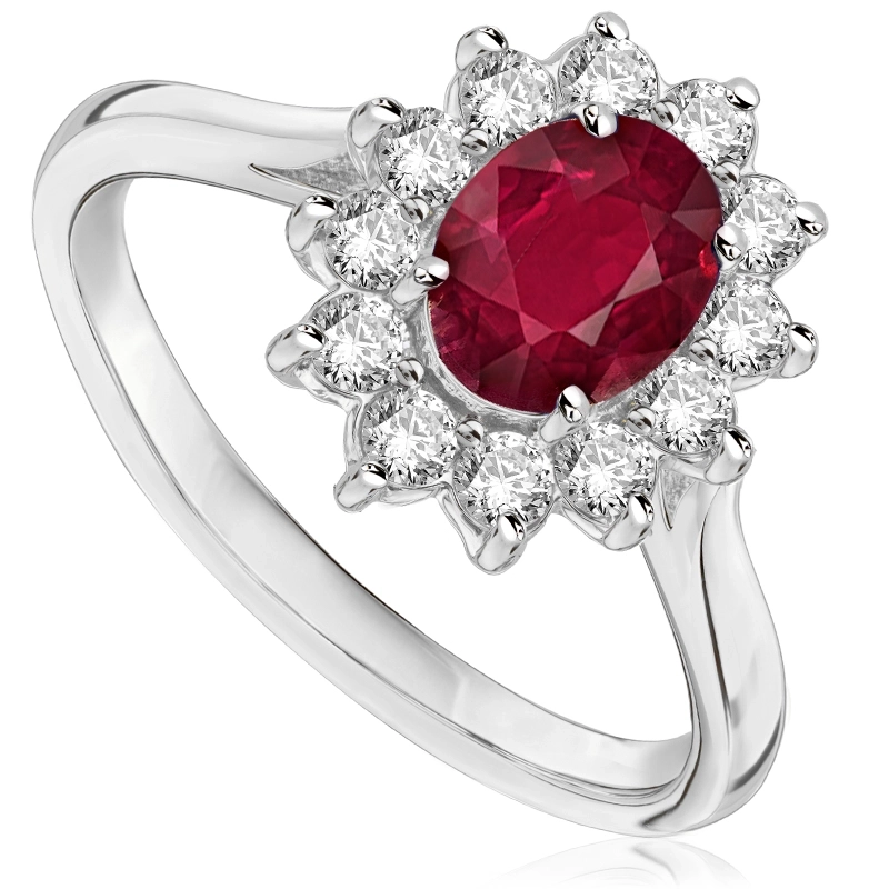 Pierścionek zaręczynowy z brylantami i rubinem Ventego z białego złota