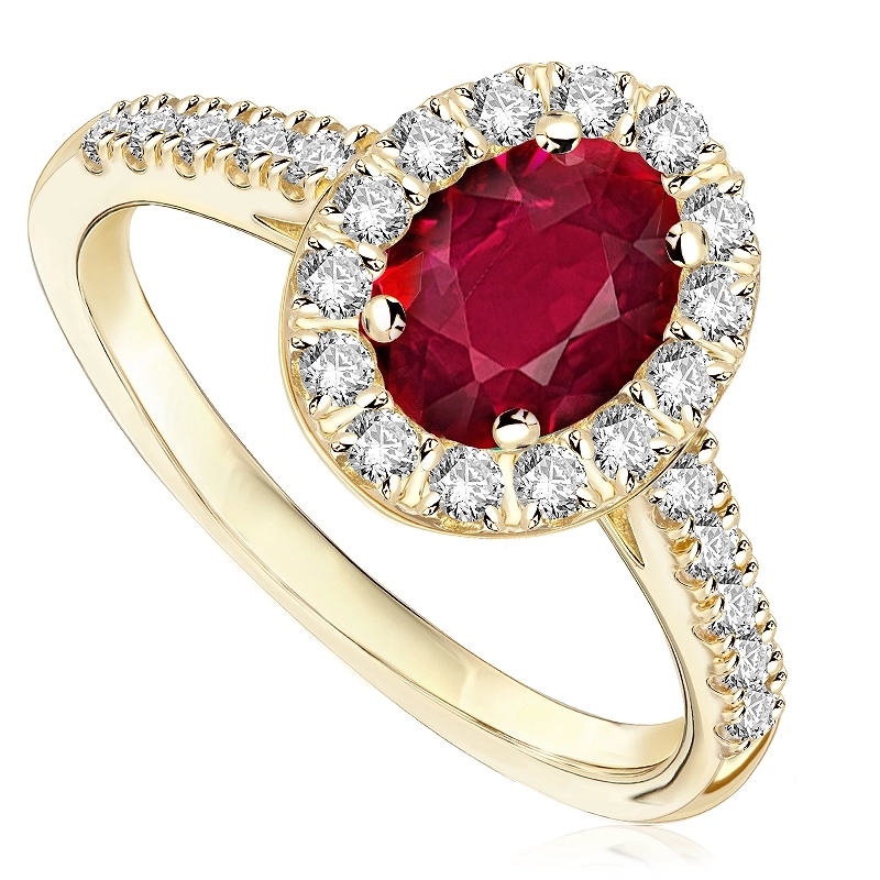Pierścionek zaręczynowy z brylantami i rubinem Ventego z żółtego złota