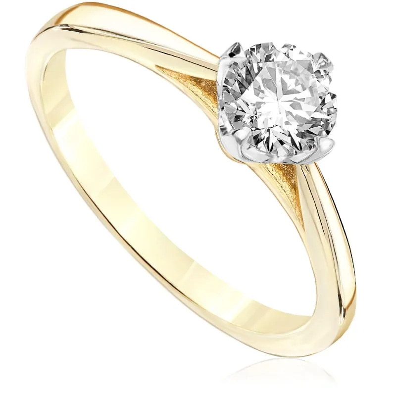 Pierścionek zaręczynowy z brylantem Kartezja z białego i żółtego złota
