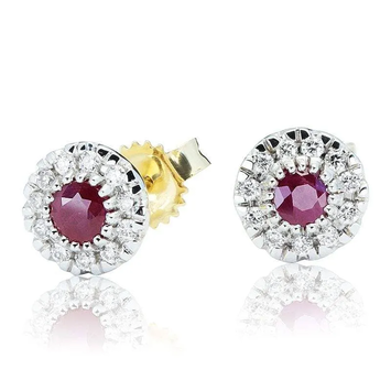 Kolczyki z diamentami i rubinem Ventego z żółtego złota 0,09ct