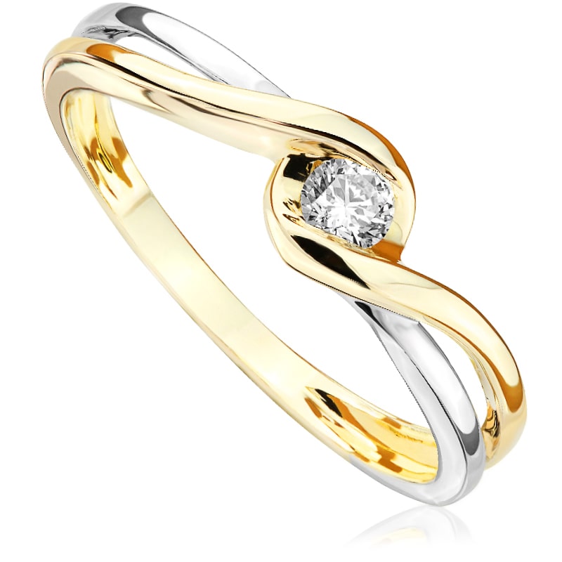 Pierścionek zaręczynowy Roso z brylantem z białego i żółtego złota P0516TB
