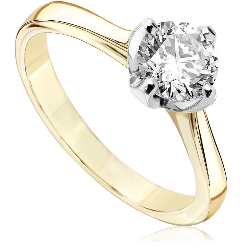 Pierścionek zaręczynowy z brylantem Kartezja z białego i żółtego złota