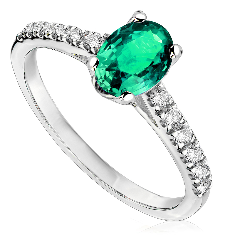 Pierścionek zaręczynowy z brylantami i szmaragdem Ventego z białego złota