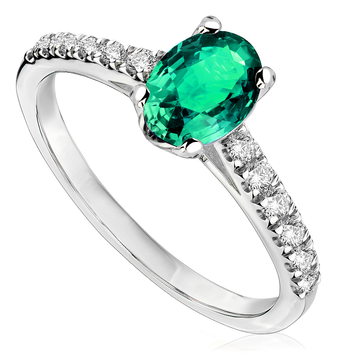 Pierścionek zaręczynowy z brylantami i szmaragdem Ventego z białego złota 0,71ct