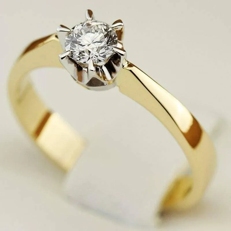 Pierścionek zaręczynowy  z diamentem Kartezja z białego i żółtego złota