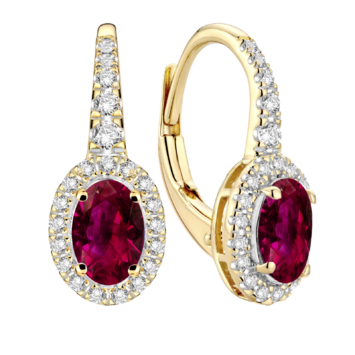 Kolczyki z diamentami i rubinem Kartezja z żółtego złota 1,08ct
