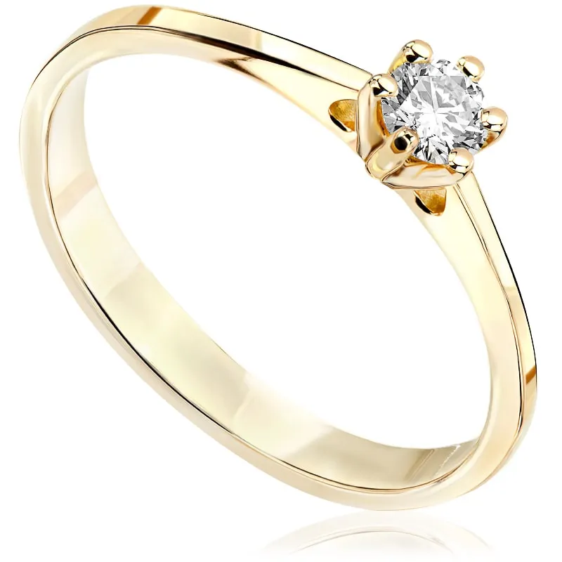 Pierścionek zaręczynowy z brylantem Kartezja z żółtego złota
