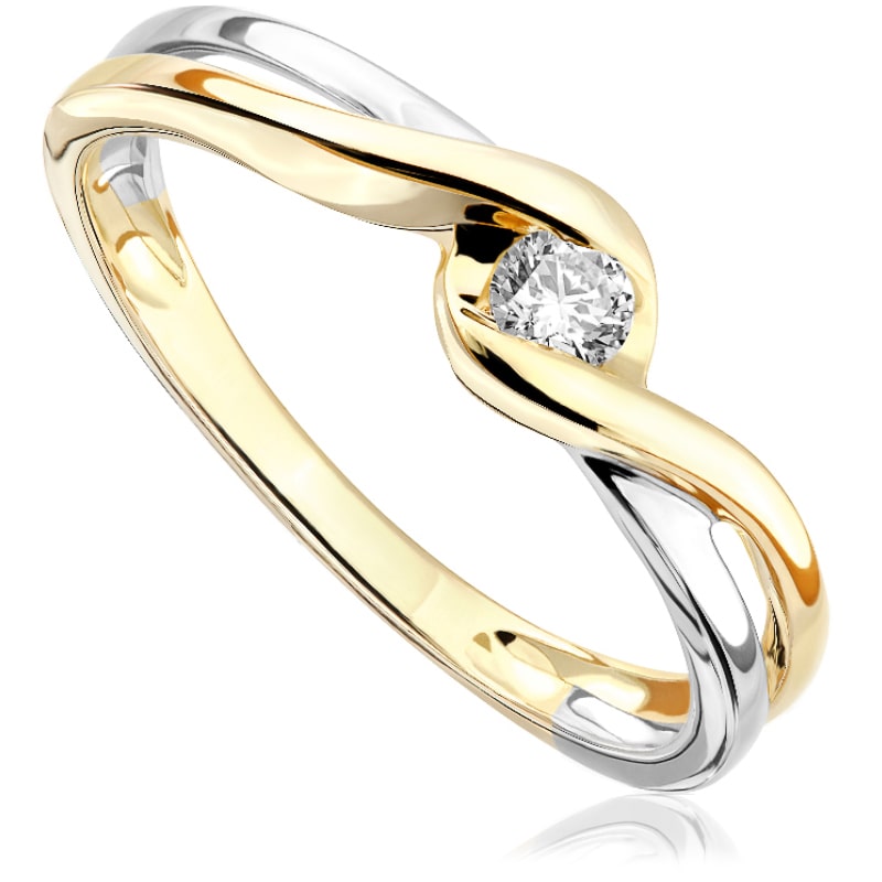 Pierścionek zaręczynowy Roso z brylantem z białego i żółtego złota P0517TB