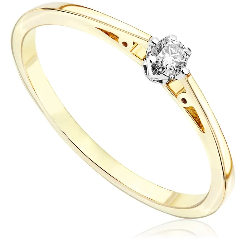 Pierścionek zaręczynowy z brylantem Kartezja z białego i żółtego złota